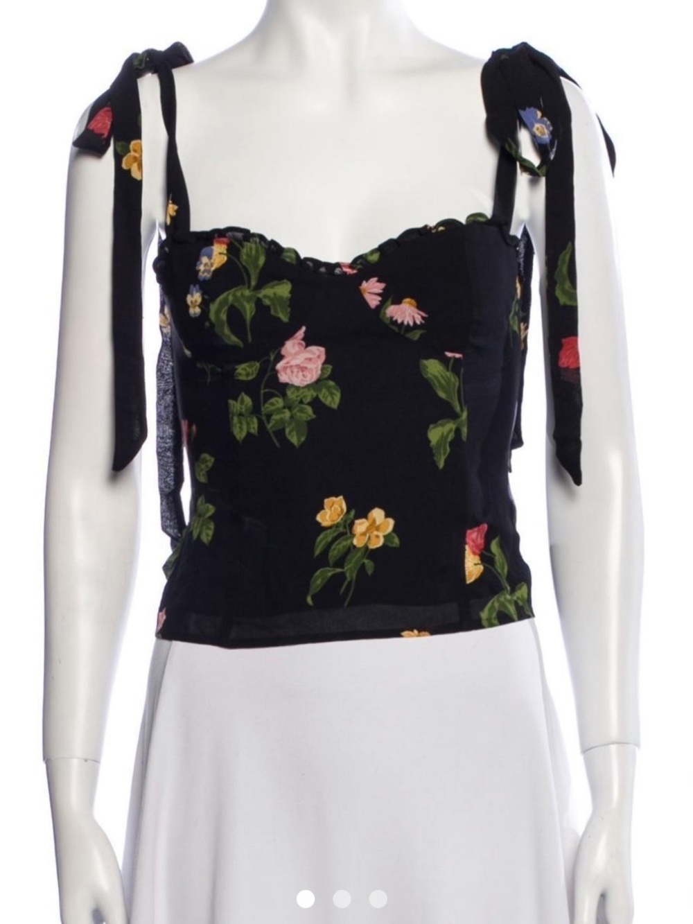 Reformation Floral Tie-Shoulder Camisole Top - Black